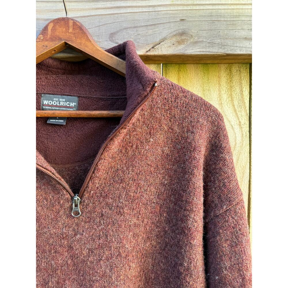 Woolrich Persimmon Wool Quarter-Zip Pullover Brown Oxblood - Picture 6 of 7